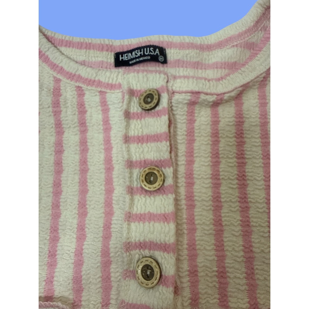 Heimish USA Pink White Striped Henley Top 2XL Plus Size Textured Short Sleeve - Picture 3 of 6